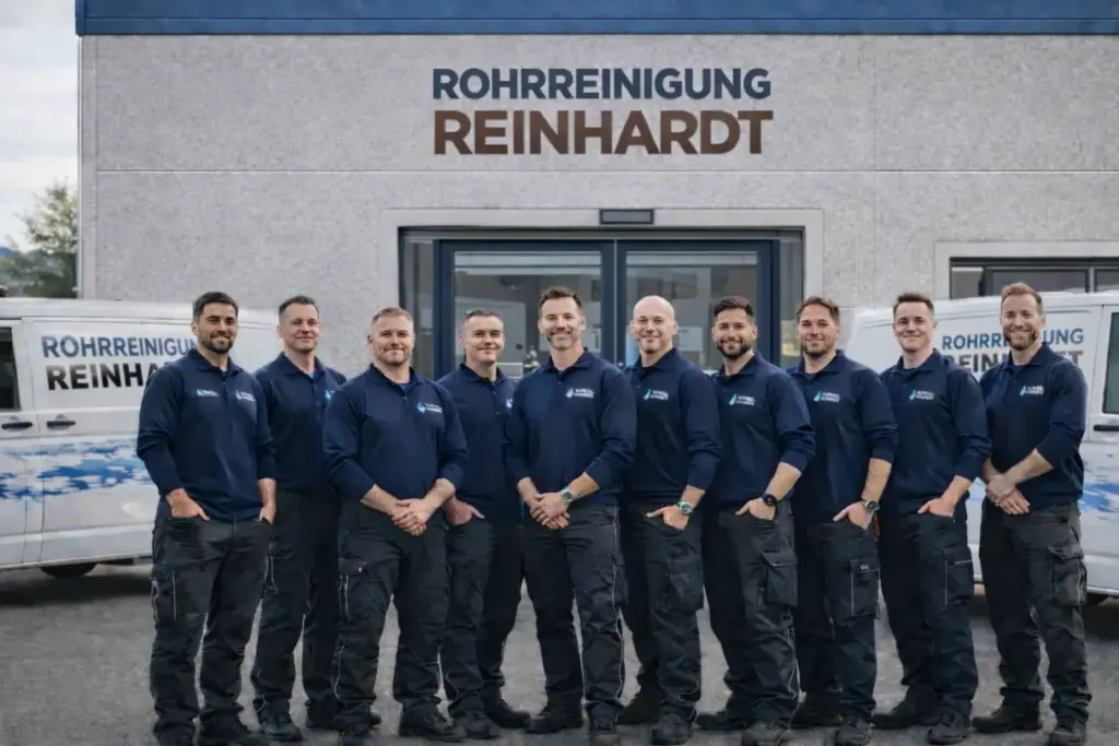 Techniker der Rohrreinigung Reinhardt Hanau bei der Beseitigung einer Abflussverstopfung